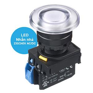 Nút nhấn nhả có đèn IDEC YW1L-M4E10QM3PW 220VAC D22 1NO (Trắng)