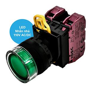 Nút nhấn nhả có đèn IDEC YW1L-MF2E02QHG 110VAC D22 2NC (Xanh)