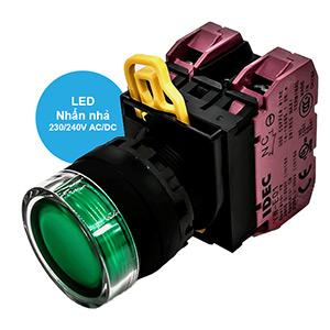 Nút nhấn nhả có đèn IDEC YW1L-MF2E02QM3G 220VAC D22 2NC (Xanh)