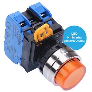 Nút nhấn nhả có đèn IDEC YW4L-M2E20QM3A 220VAC D22 2NO (Hổ phách)