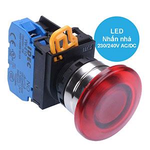 Nút nhấn nhả có đèn IDEC YW4L-M4E10QM3R 220VAC D22 1NO (Đỏ)